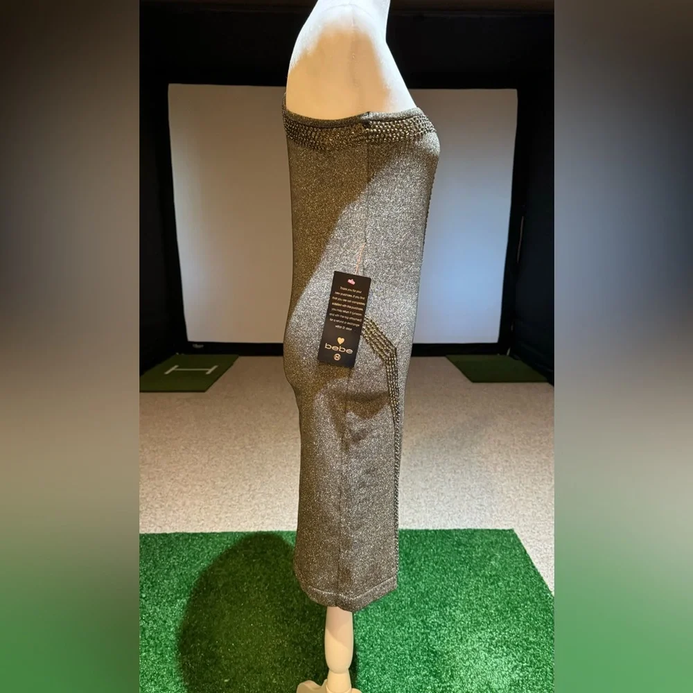 NWT Bebe One Shoulder Metallic Gold Cocktail Boutique Dress Size Large - Picture 6 of 11